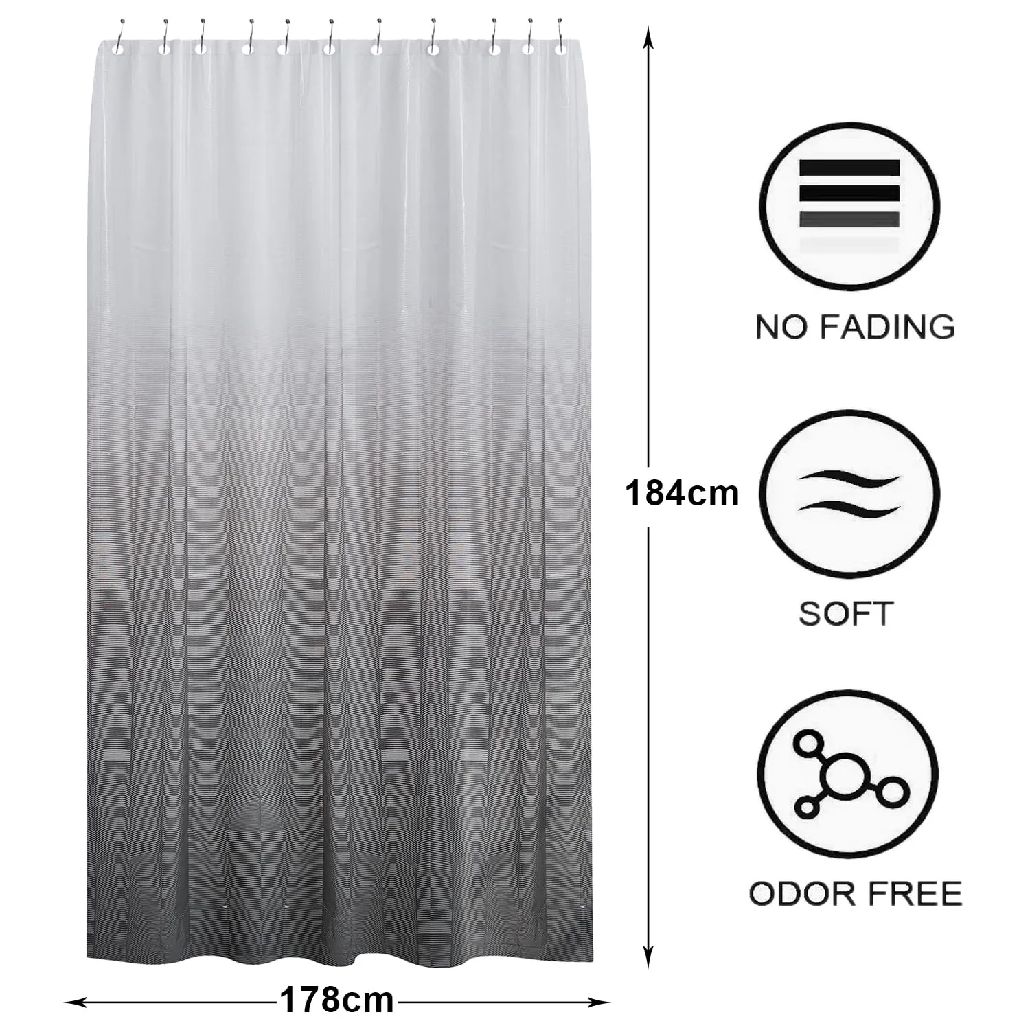 Heart Home Shower Curtain | Odette Design PEVA Curtain for Bathroom | Shower Curtain for Bathroom | Bathroom Shower Curtain with Hooks | 6 Feet | Gray