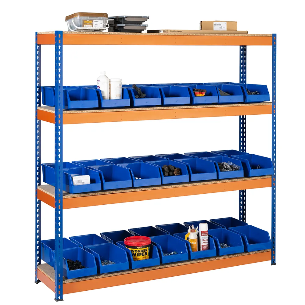 Heavy Duty Racking Blue and Orange 4 Levels 1800mm H x 1800mm W x 600mm D with 42 Picking Parts Bins