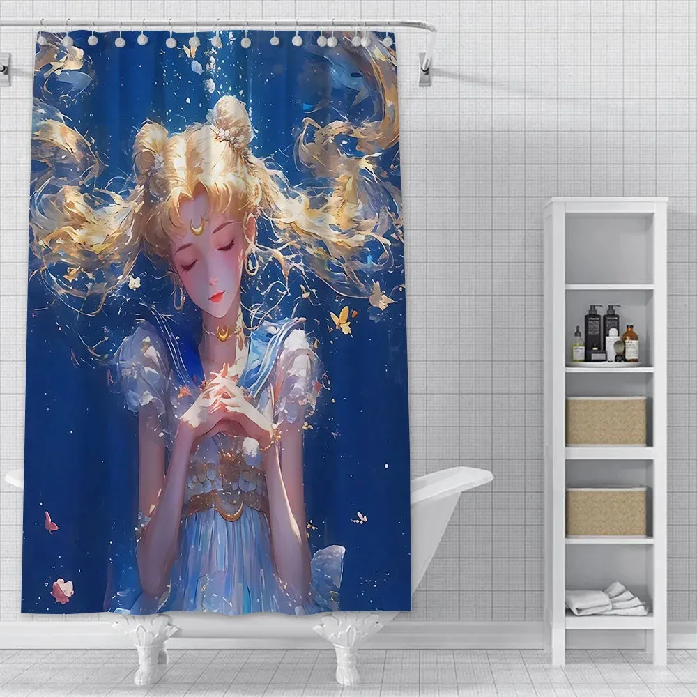 Hot Cartoon S-Sailor Moon Shower Curtain Waterproof Polyester Fabric Paint Colorful Bath Curtains Curtain with Hook