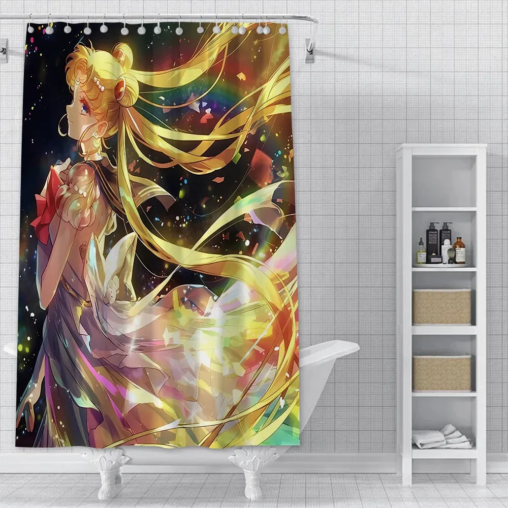 Hot Cartoon S-Sailor Moon Shower Curtain Waterproof Polyester Fabric Paint Colorful Bath Curtains Curtain with Hook