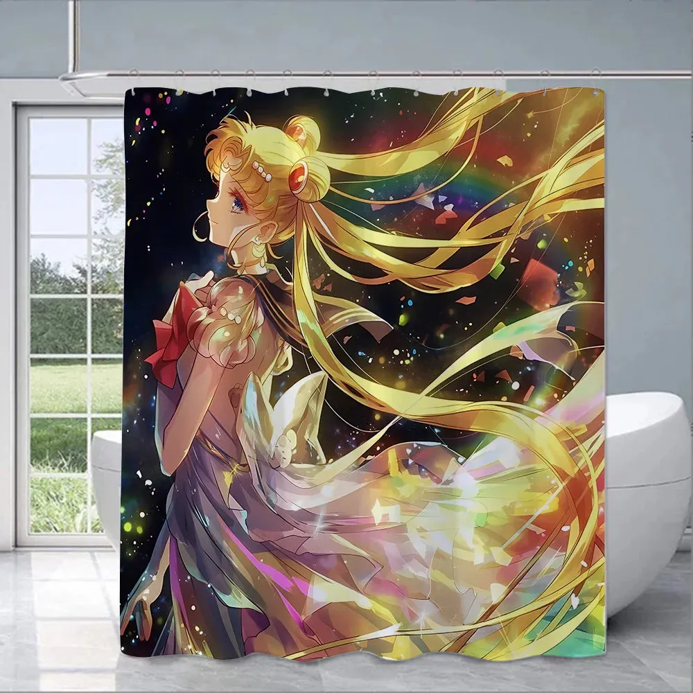 Hot Cartoon S-Sailor Moon Shower Curtain Waterproof Polyester Fabric Paint Colorful Bath Curtains Curtain with Hook