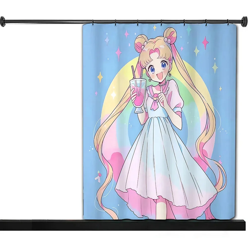 Hot Cartoon S-Sailor Moon Shower Curtain Waterproof Polyester Fabric Paint Colorful Bath Curtains Curtain with Hook