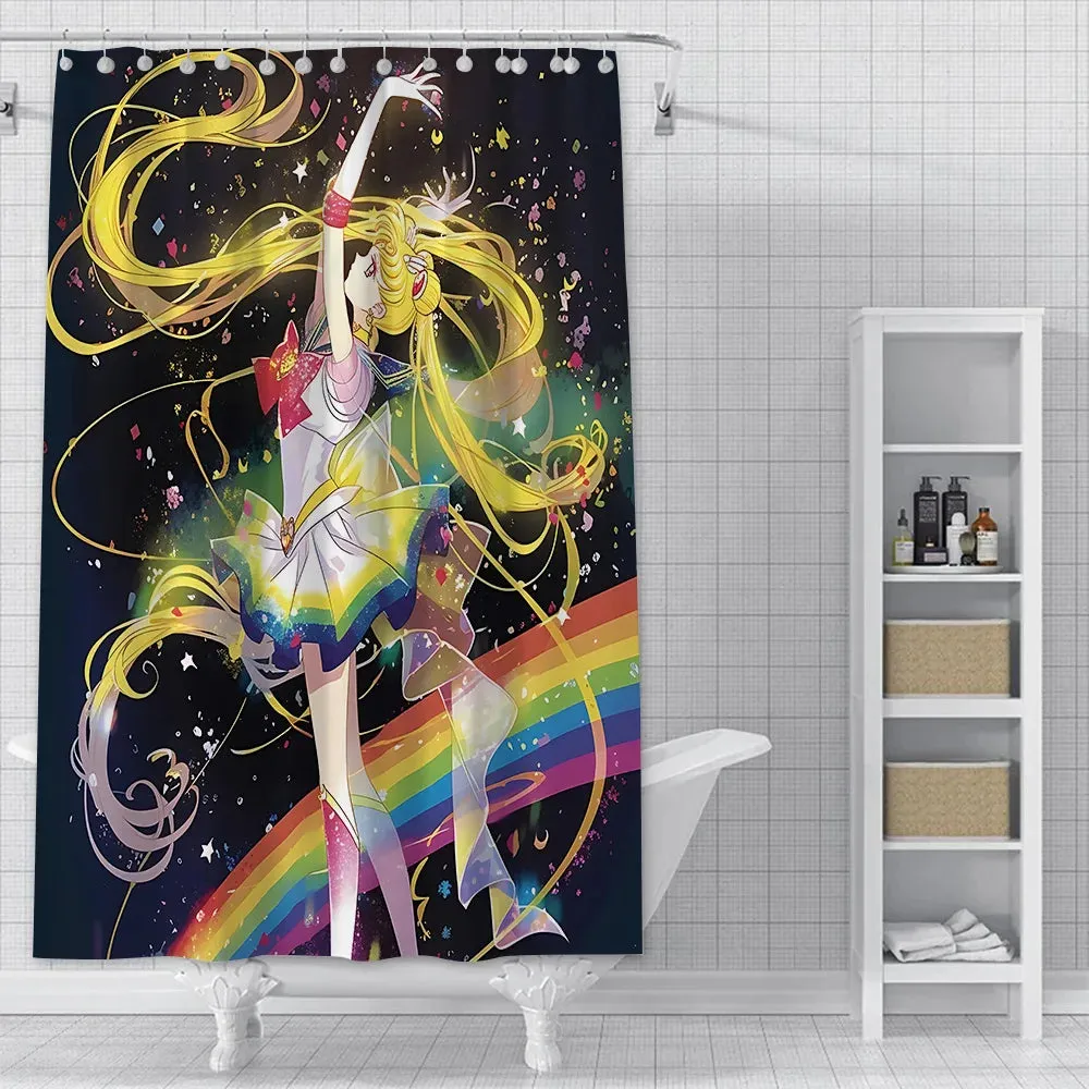 Hot Cartoon S-Sailor Moon Shower Curtain Waterproof Polyester Fabric Paint Colorful Bath Curtains Curtain with Hook