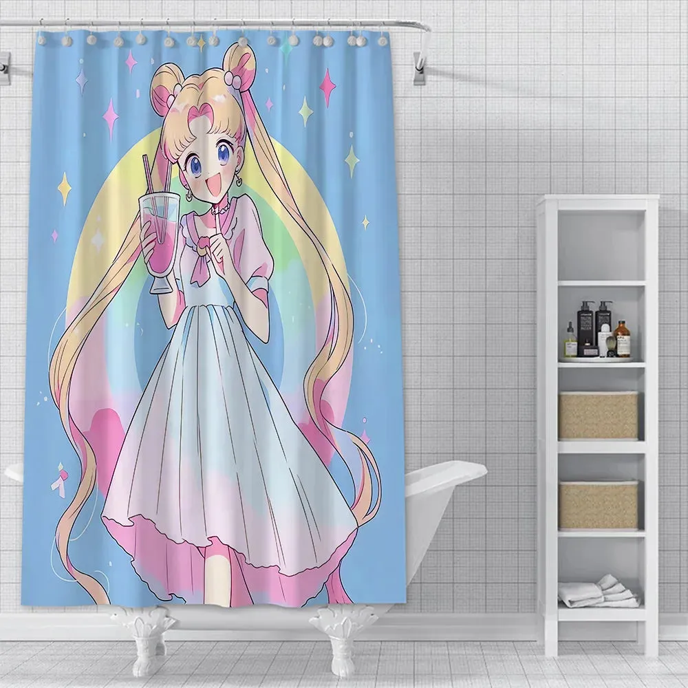 Hot Cartoon S-Sailor Moon Shower Curtain Waterproof Polyester Fabric Paint Colorful Bath Curtains Curtain with Hook