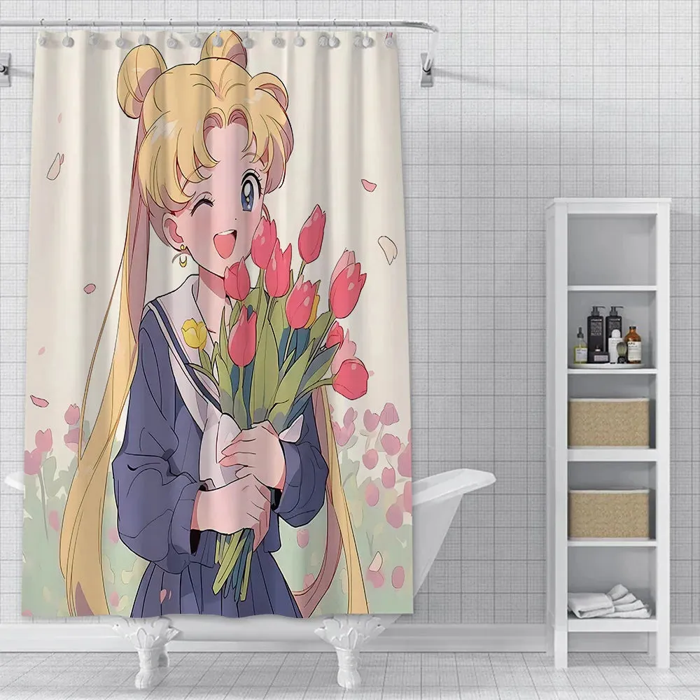 Hot Cartoon S-Sailor Moon Shower Curtain Waterproof Polyester Fabric Paint Colorful Bath Curtains Curtain with Hook