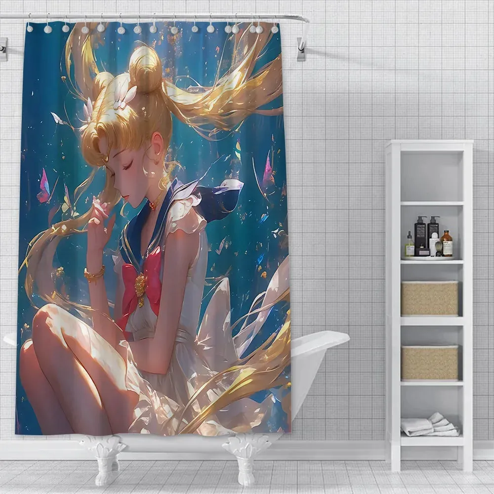 Hot Cartoon S-Sailor Moon Shower Curtain Waterproof Polyester Fabric Paint Colorful Bath Curtains Curtain with Hook