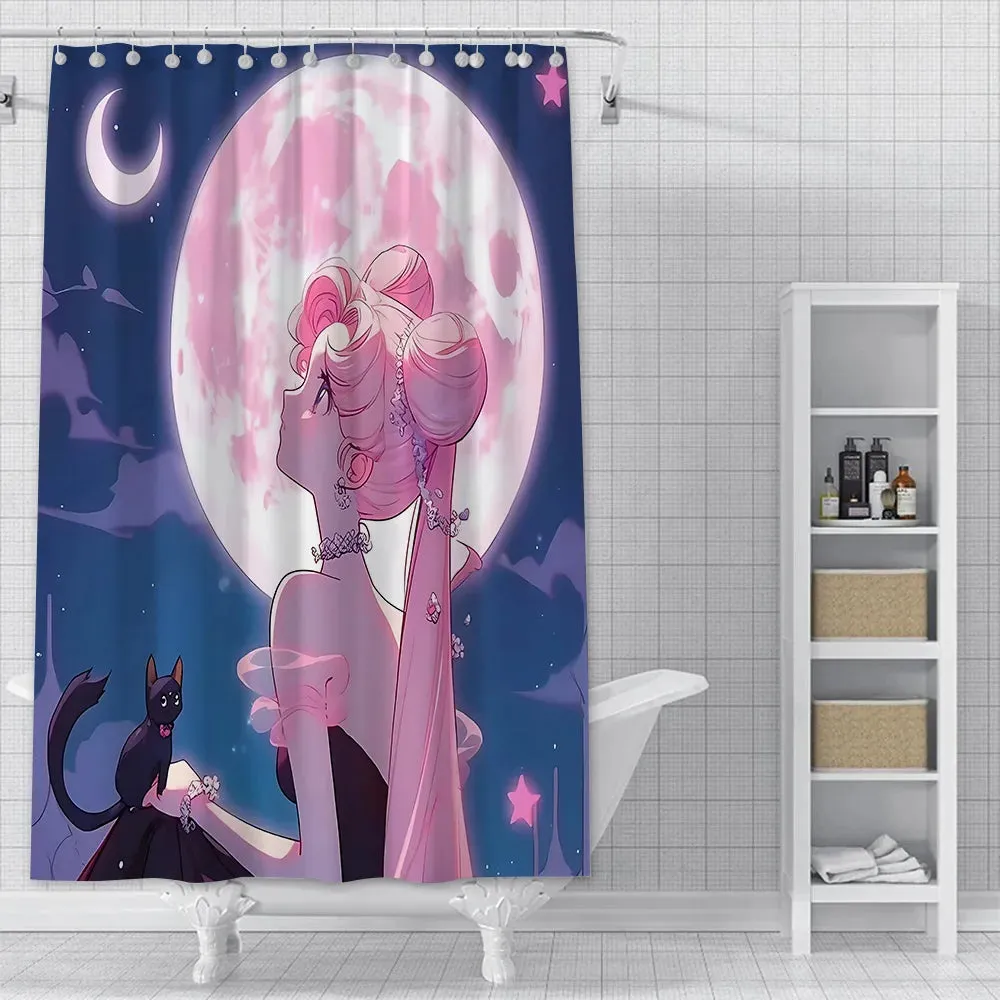 Hot Cartoon S-Sailor Moon Shower Curtain Waterproof Polyester Fabric Paint Colorful Bath Curtains Curtain with Hook