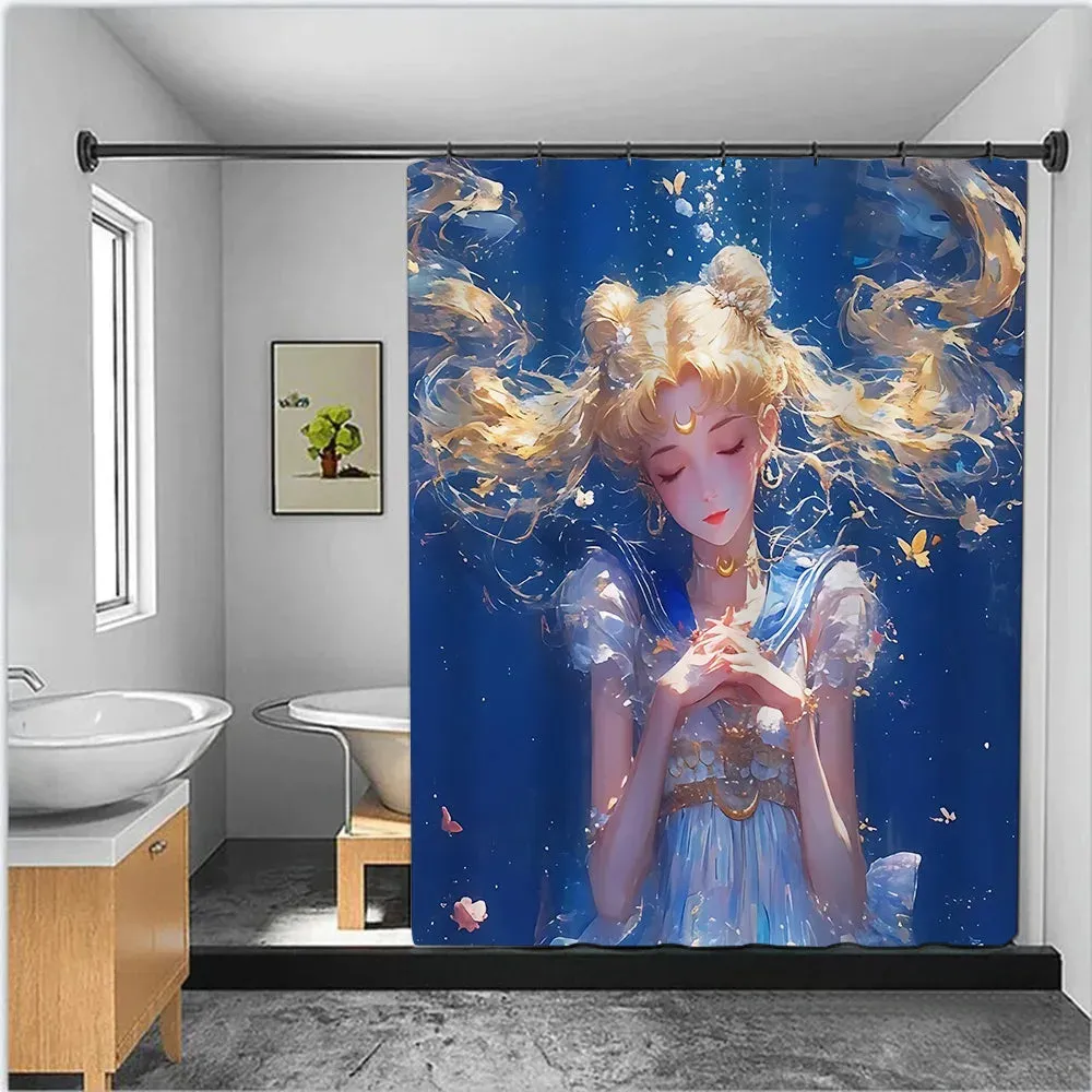 Hot Cartoon S-Sailor Moon Shower Curtain Waterproof Polyester Fabric Paint Colorful Bath Curtains Curtain with Hook