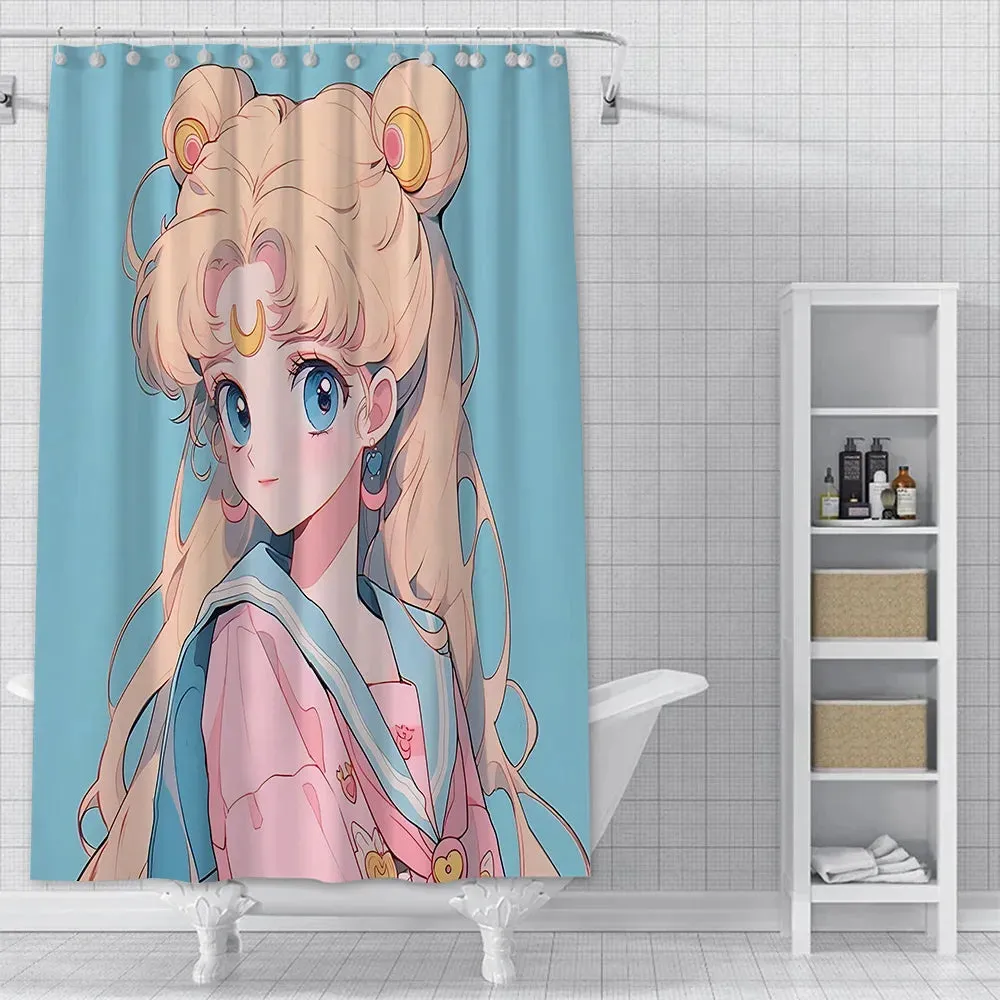 Hot Cartoon S-Sailor Moon Shower Curtain Waterproof Polyester Fabric Paint Colorful Bath Curtains Curtain with Hook