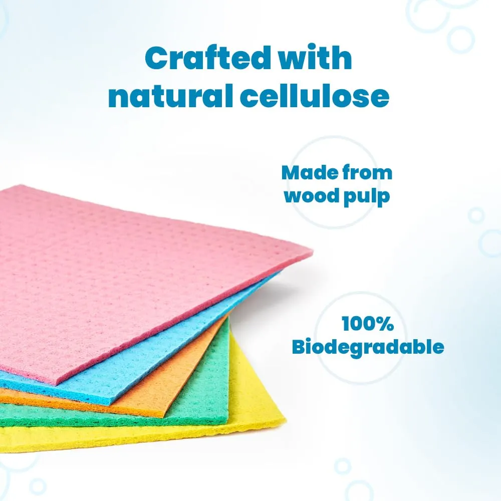 Koparo Natural Cellulose Based Sponge Wipe - Pack of 5 | 100% Bio-degradable, Durable & Lint-Free, Reusable and Washable | Kitchen/Microwave/Referigerator/and Home Cleaning | 13X Absorption | XL Size