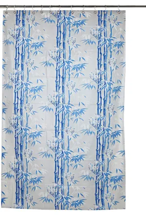 Kuber Industries Bamboo Design Waterproof PVC Shower Curtain with 8 Hooks 54 inch x 84 inch (Blue) CTKTC33775