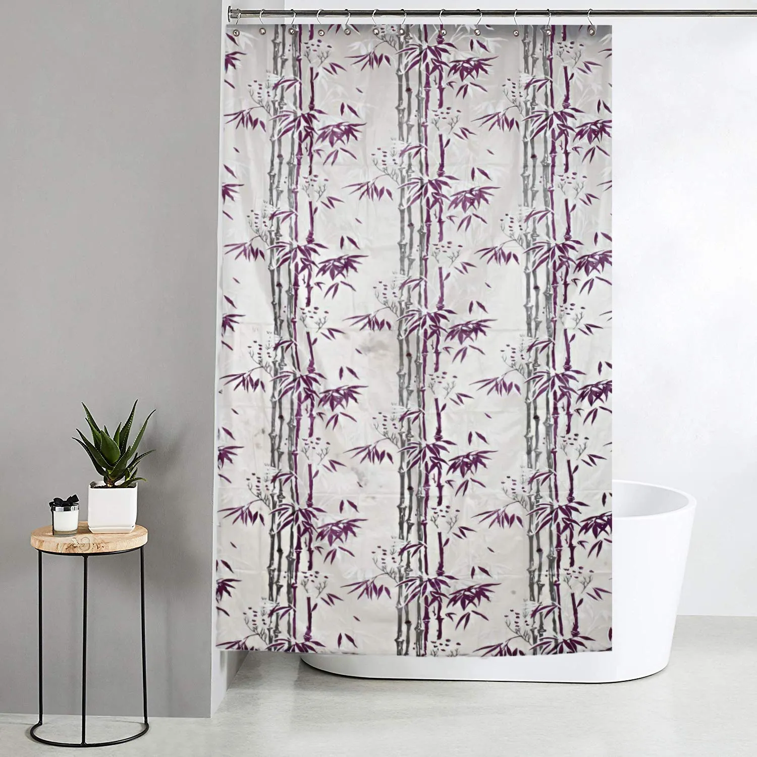 Kuber Industries Bamboo Design Waterproof PVC Shower Curtain with 8 Hooks (CTKTC33777, Purple, 54 x 84 inch)