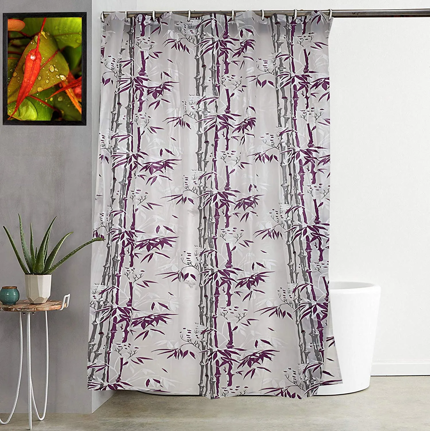 Kuber Industries Bamboo Design Waterproof PVC Shower Curtain with 8 Hooks (CTKTC33777, Purple, 54 x 84 inch)