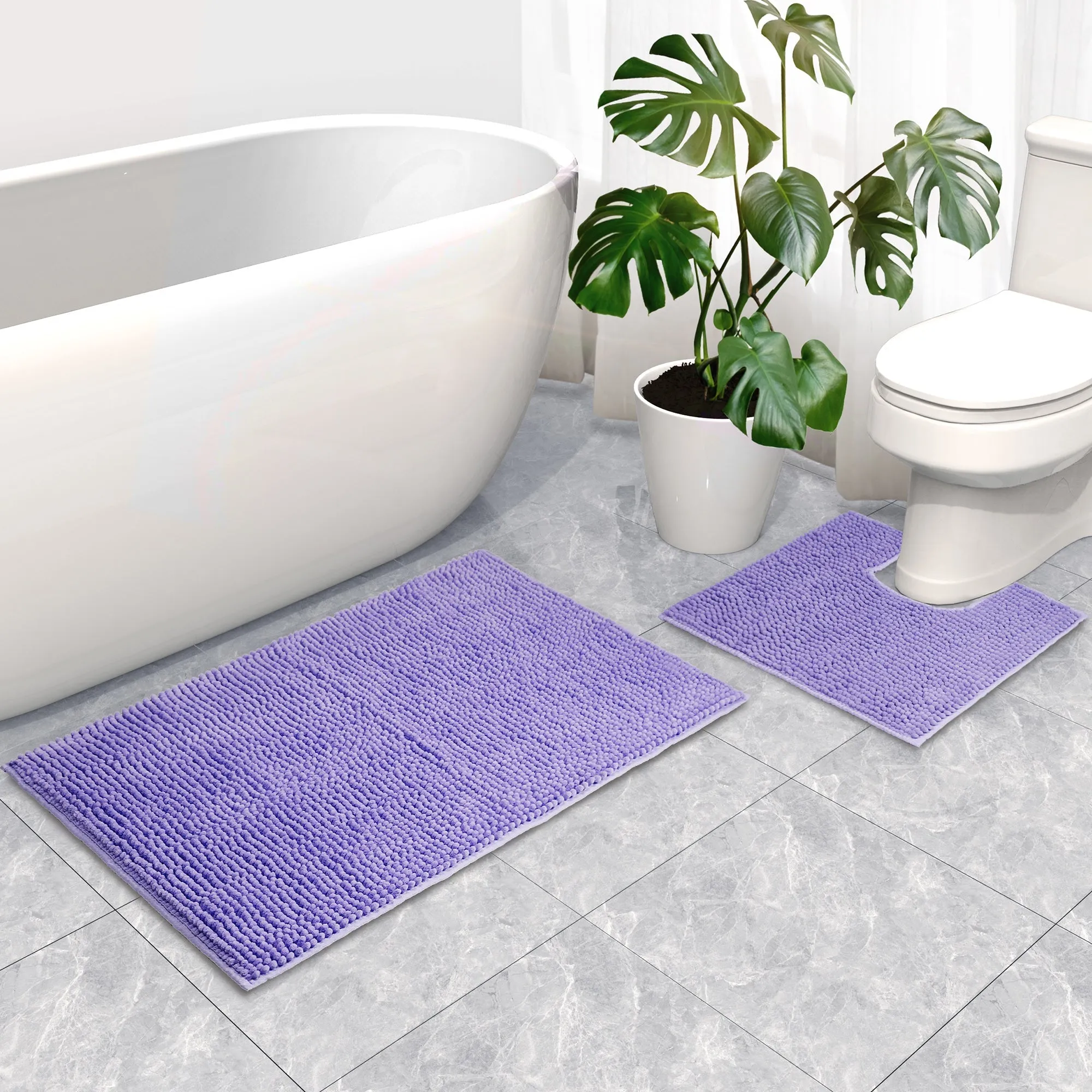 Linenova Chenille Bath Mat and Toilet Mat