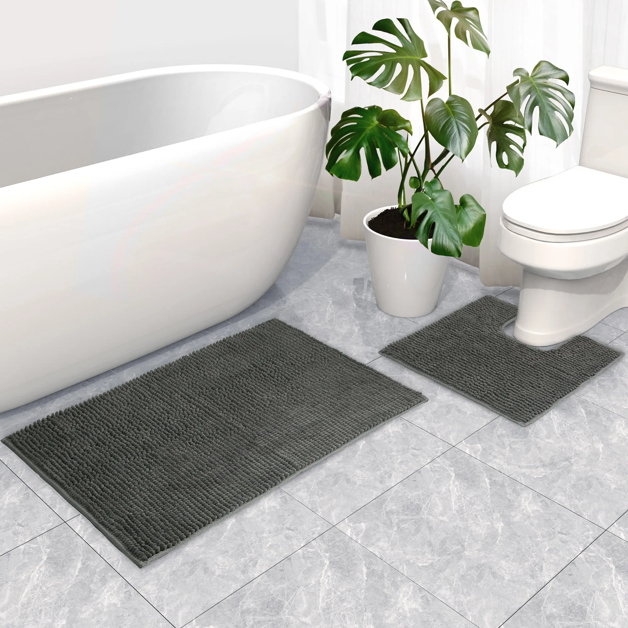 Linenova Chenille Bath Mat and Toilet Mat