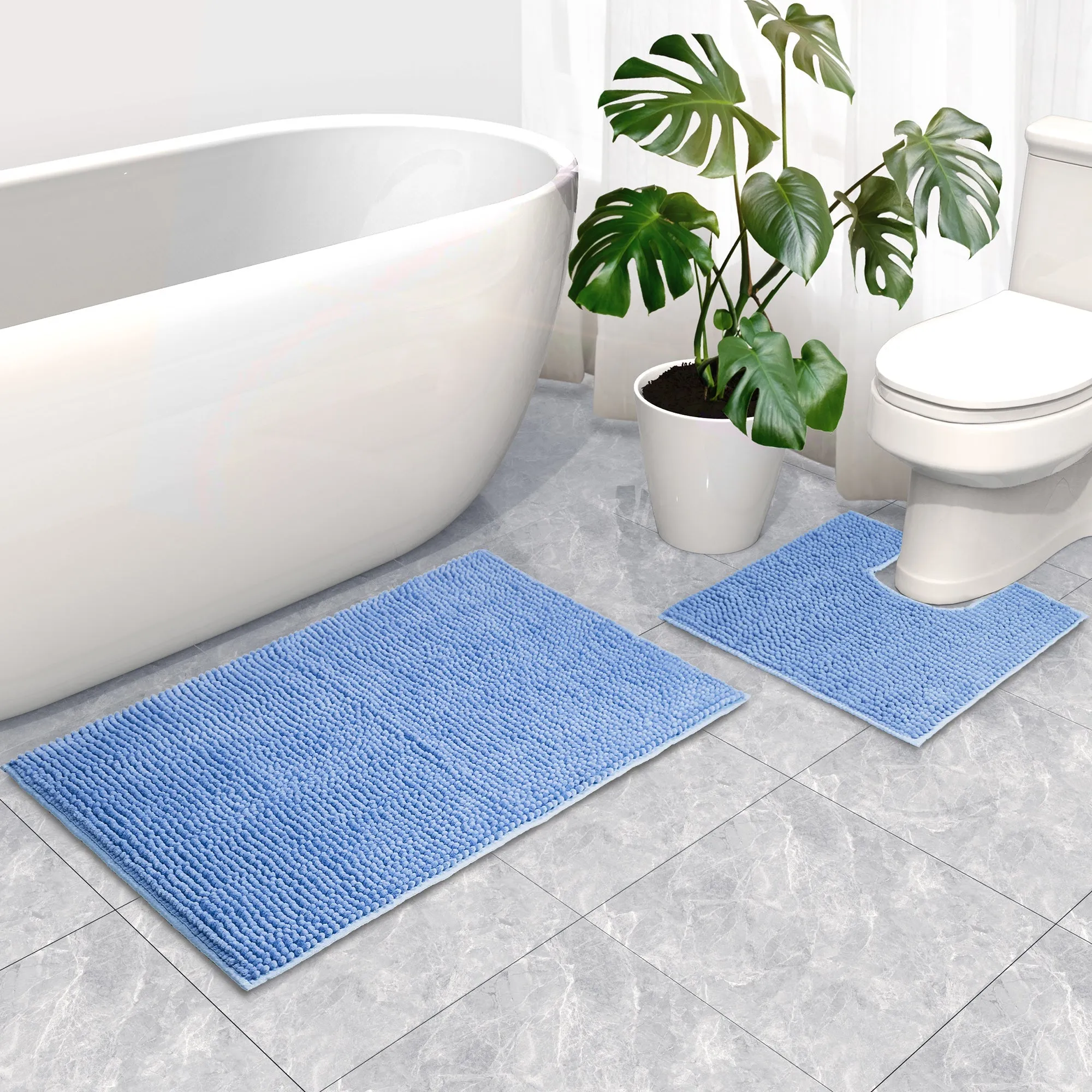 Linenova Chenille Bath Mat and Toilet Mat