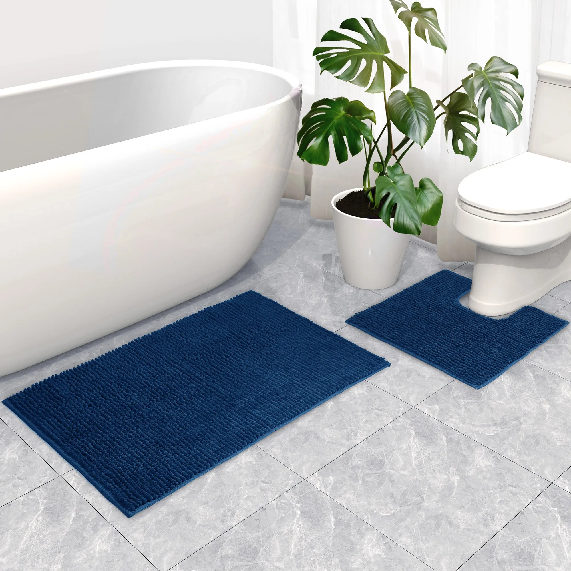 Linenova Chenille Bath Mat and Toilet Mat