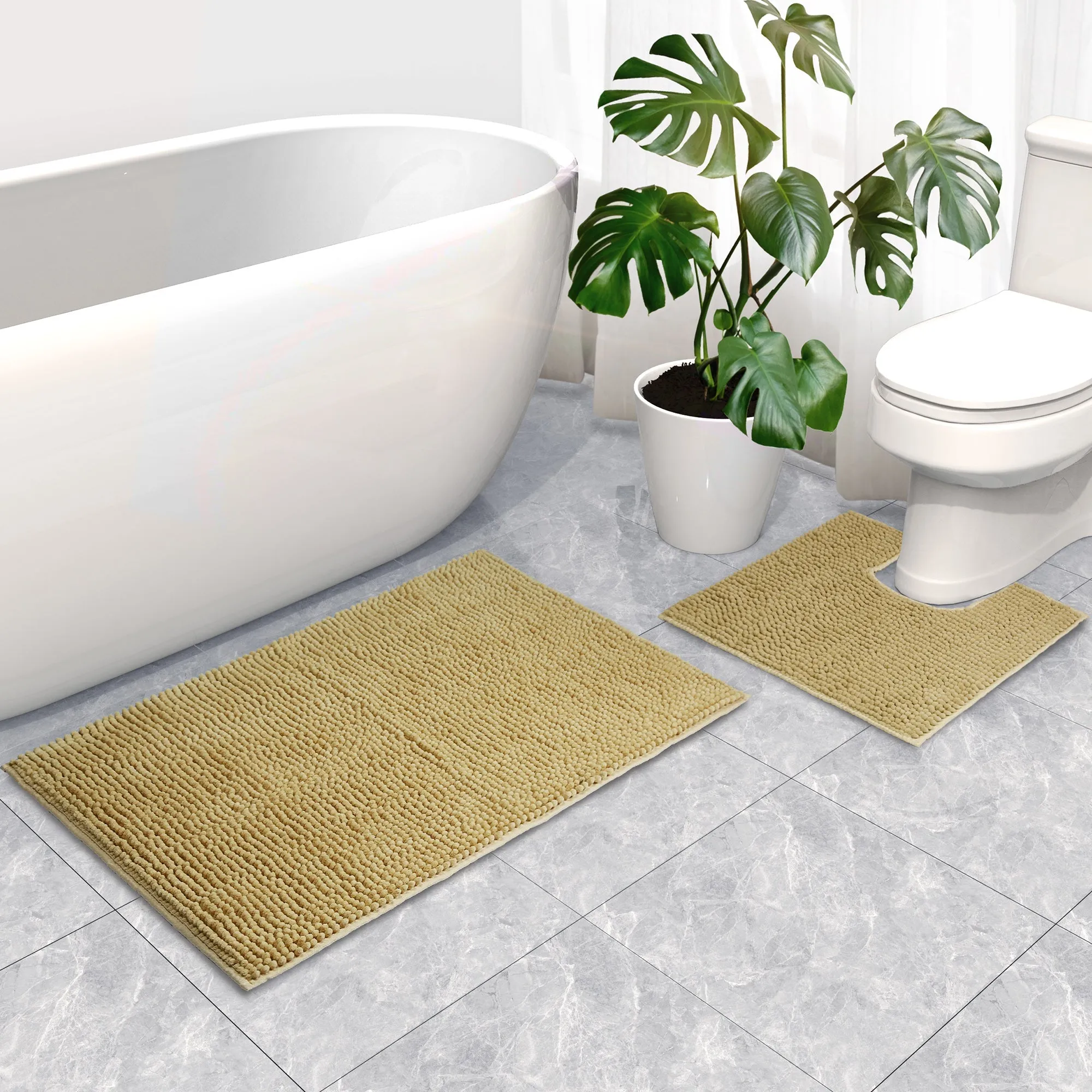 Linenova Chenille Bath Mat and Toilet Mat