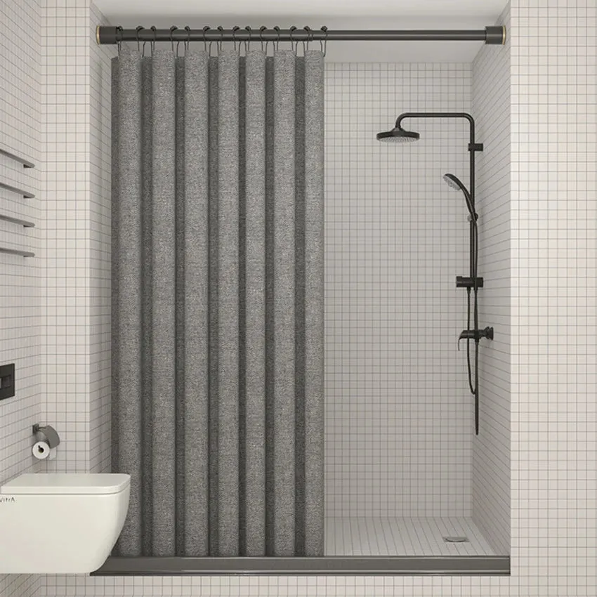 Luxury Thick Imitation Linen Shower Curtain Waterproof Bath Curtains For Bathroom Bathtub Large Bathing Cover with Metal Hooks