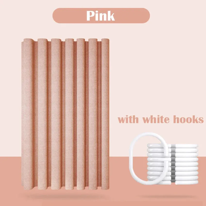 Luxury Thick Imitation Linen Shower Curtain Waterproof Bath Curtains For Bathroom Bathtub Large Bathing Cover with Metal Hooks