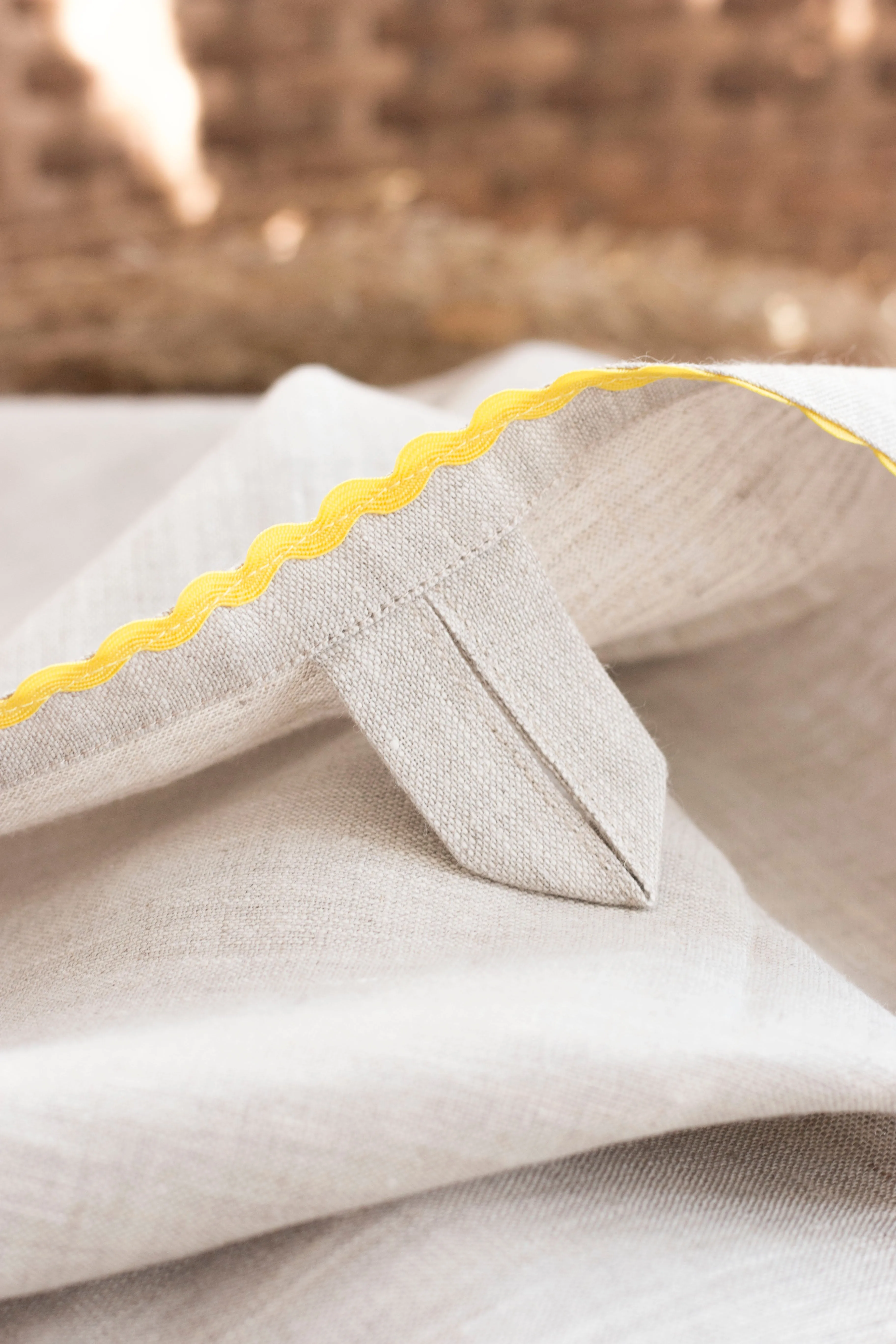 Natural Linen Kitchen Towel With Yellow Rick-Rack Trim