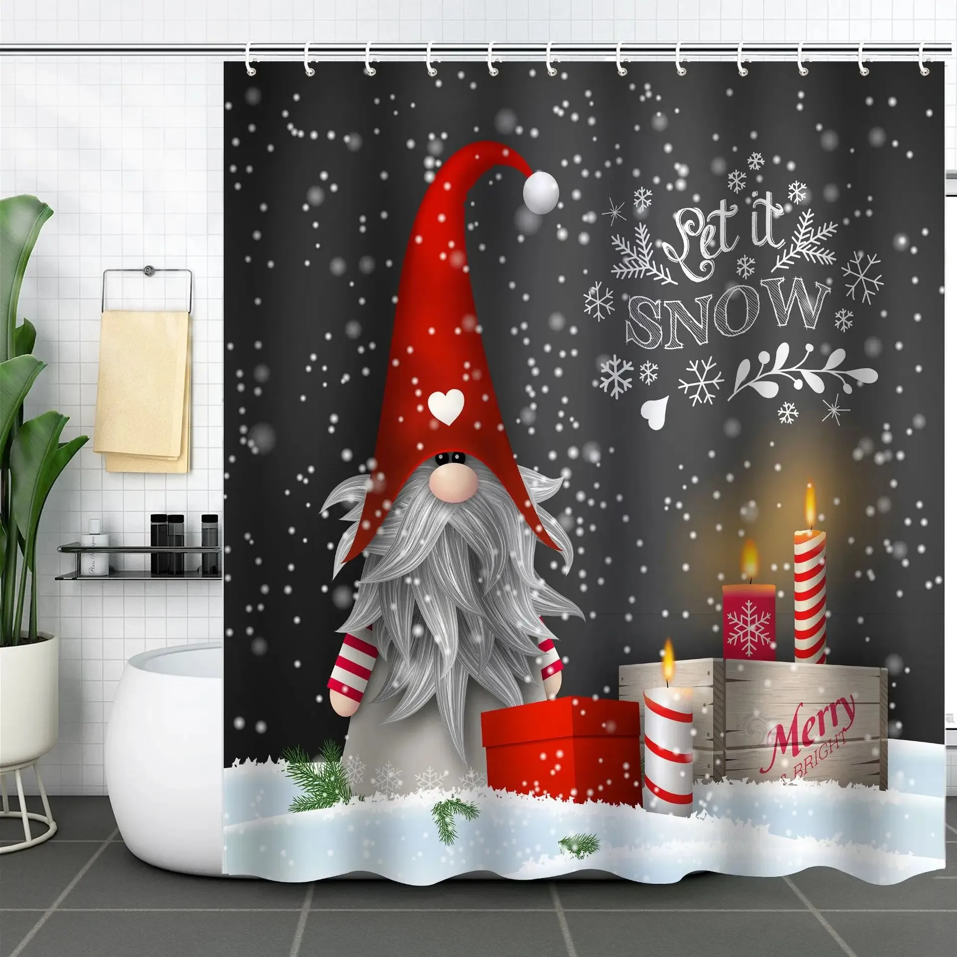 Navidad Christmas Shower Curtain for Bathroom Xmas Fireplace Window Winter Snowman Santa Claus Waterproof Bath Curtains Decor