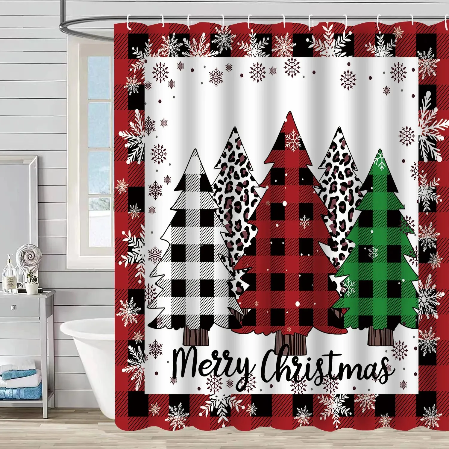 Navidad Christmas Shower Curtain for Bathroom Xmas Fireplace Window Winter Snowman Santa Claus Waterproof Bath Curtains Decor