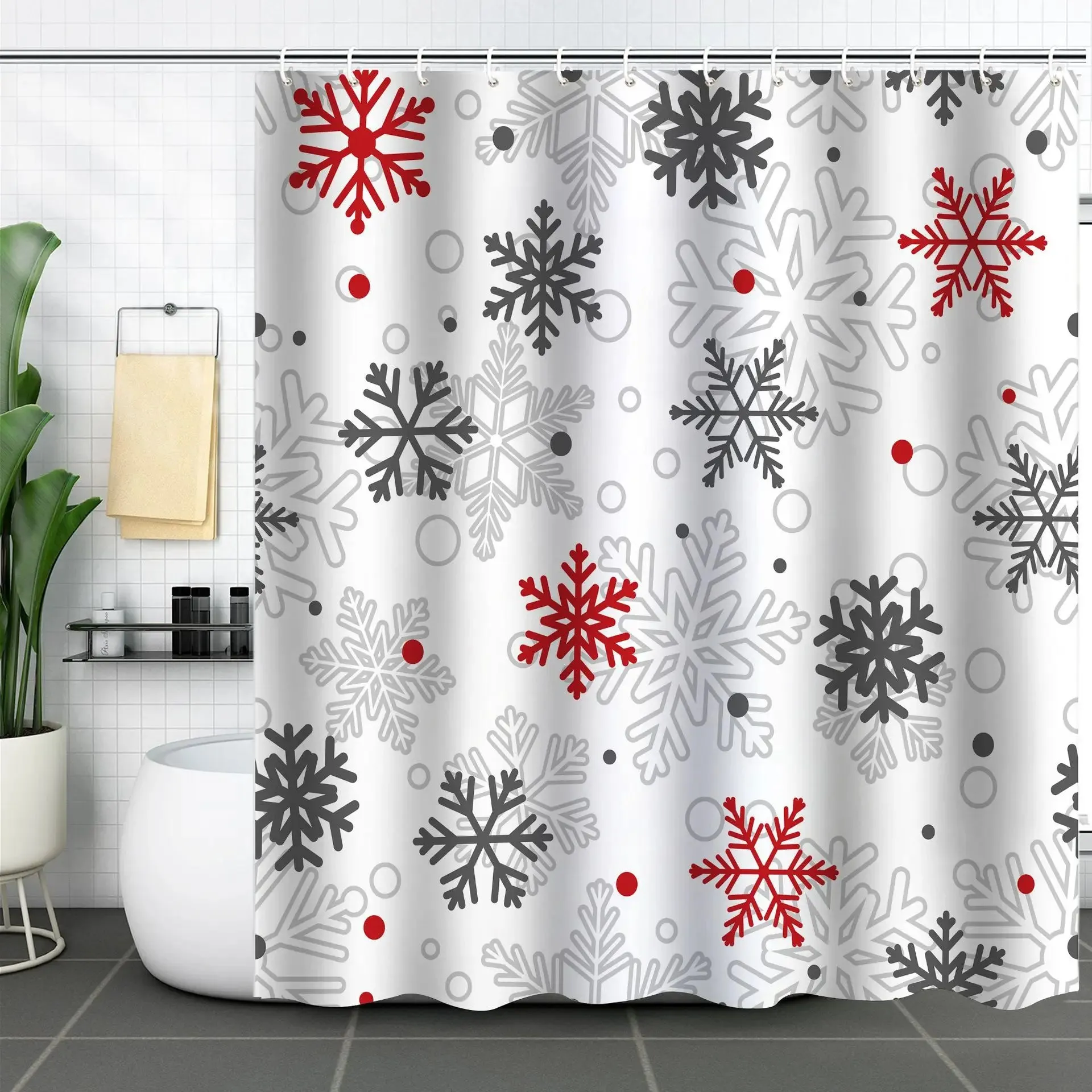 Navidad Christmas Shower Curtain for Bathroom Xmas Fireplace Window Winter Snowman Santa Claus Waterproof Bath Curtains Decor