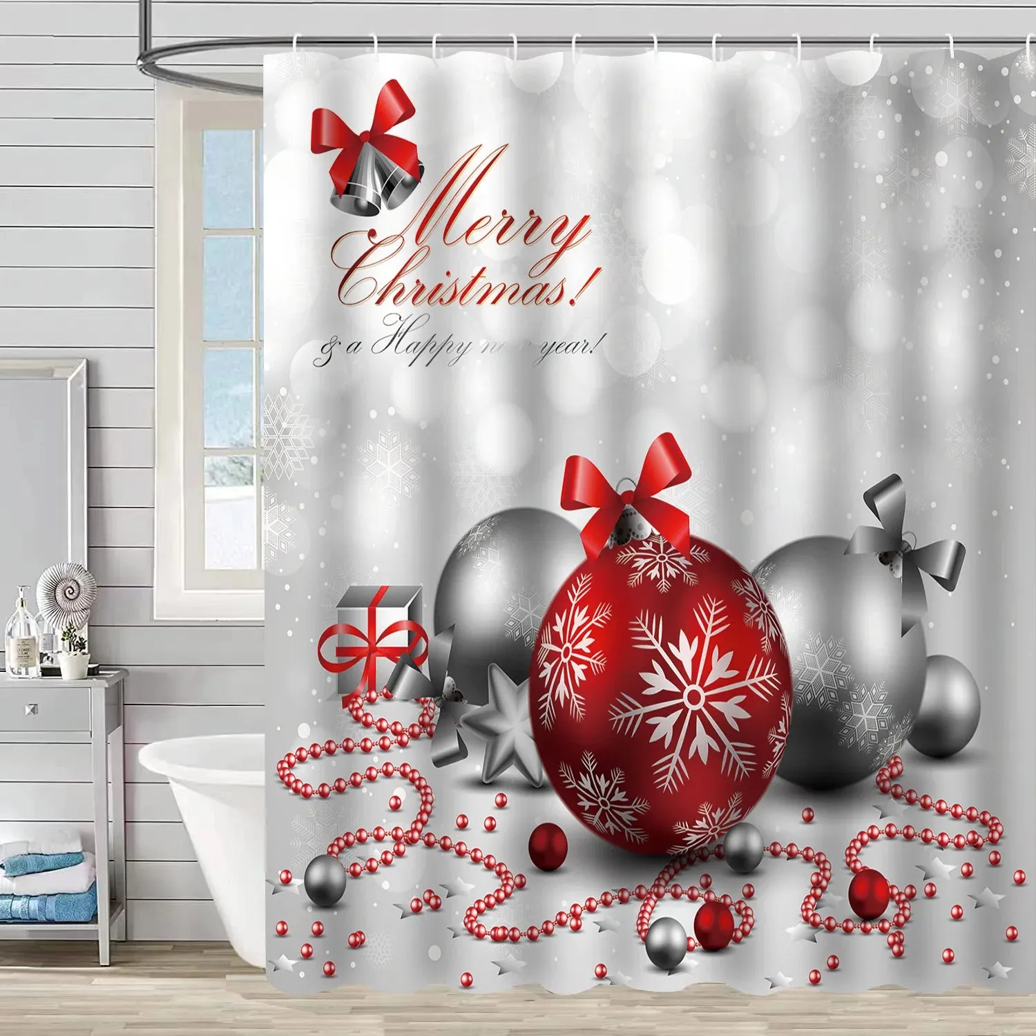 Navidad Christmas Shower Curtain for Bathroom Xmas Fireplace Window Winter Snowman Santa Claus Waterproof Bath Curtains Decor