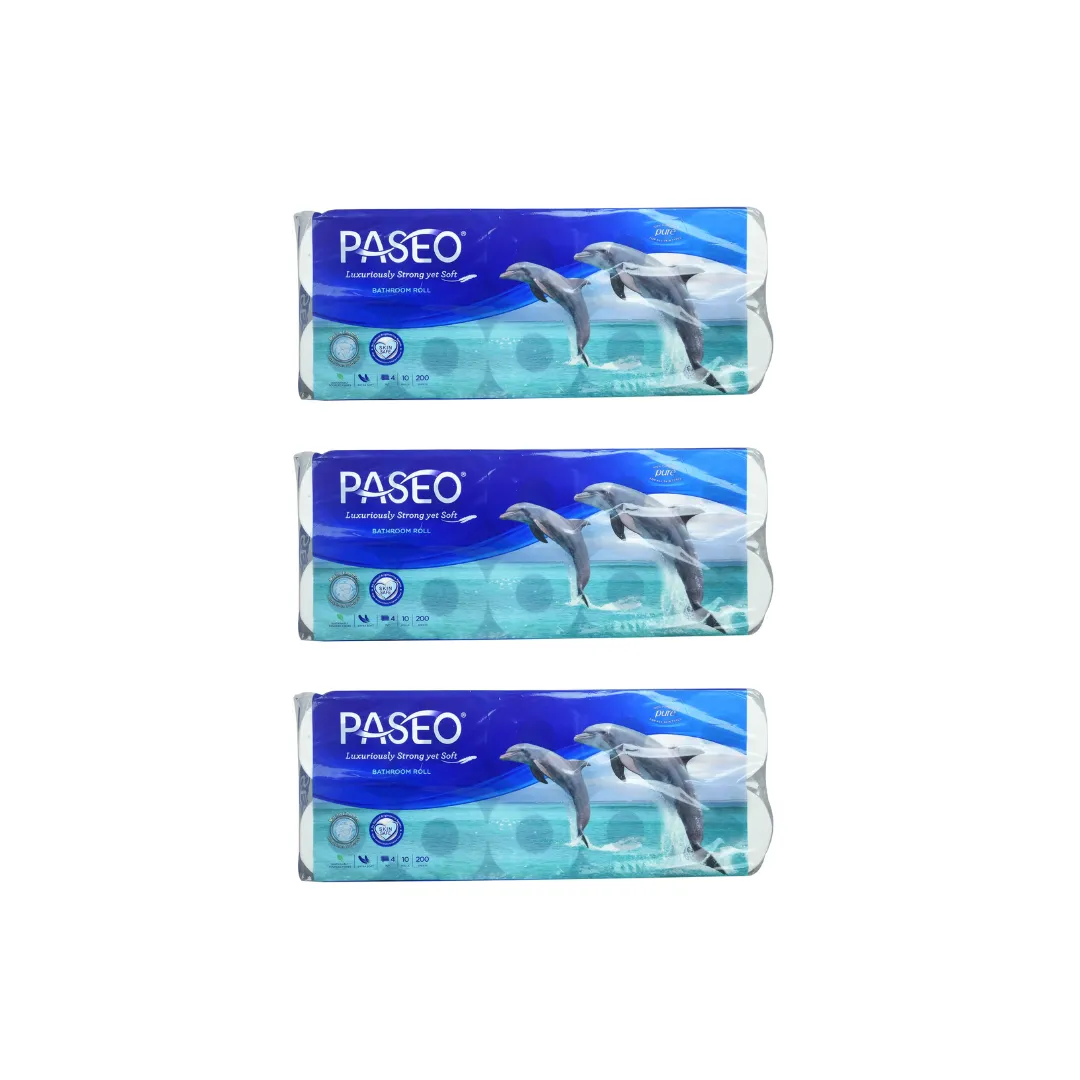 Paseo Dolphin Luxuriously Extra Soft 4 Ply Toilet Paper - 10 Rolls (Pack of 3)