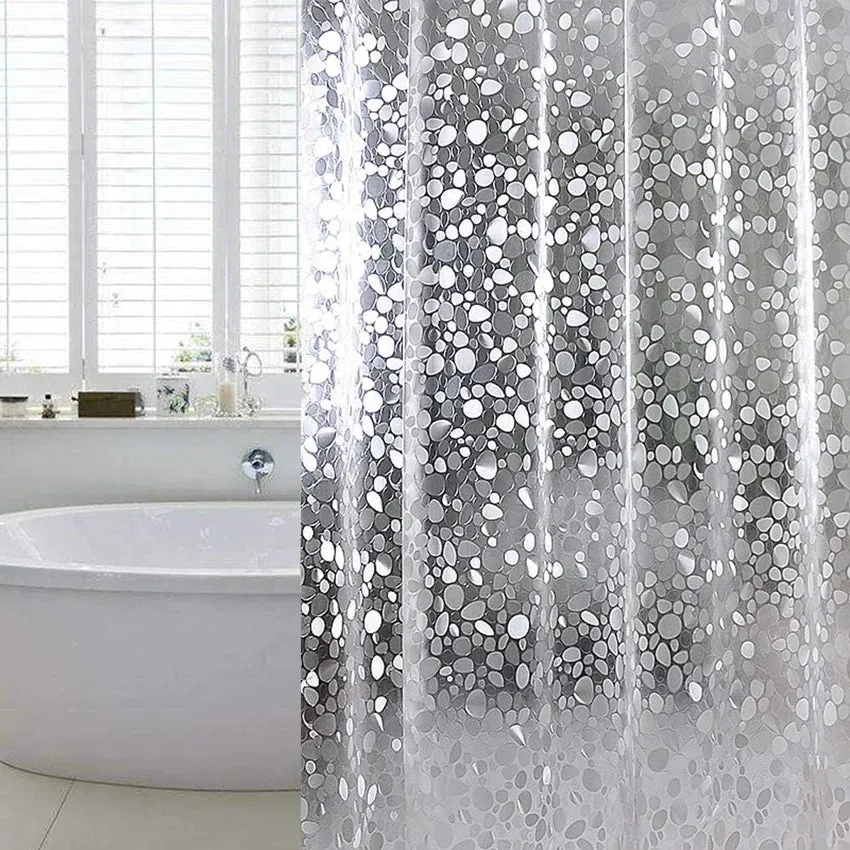 PEVA Pebble Shower Curtain Transparent Lining Waterproof Bathtub Bathing Cover Cobblestone Bathroom Bath Curtains Liner