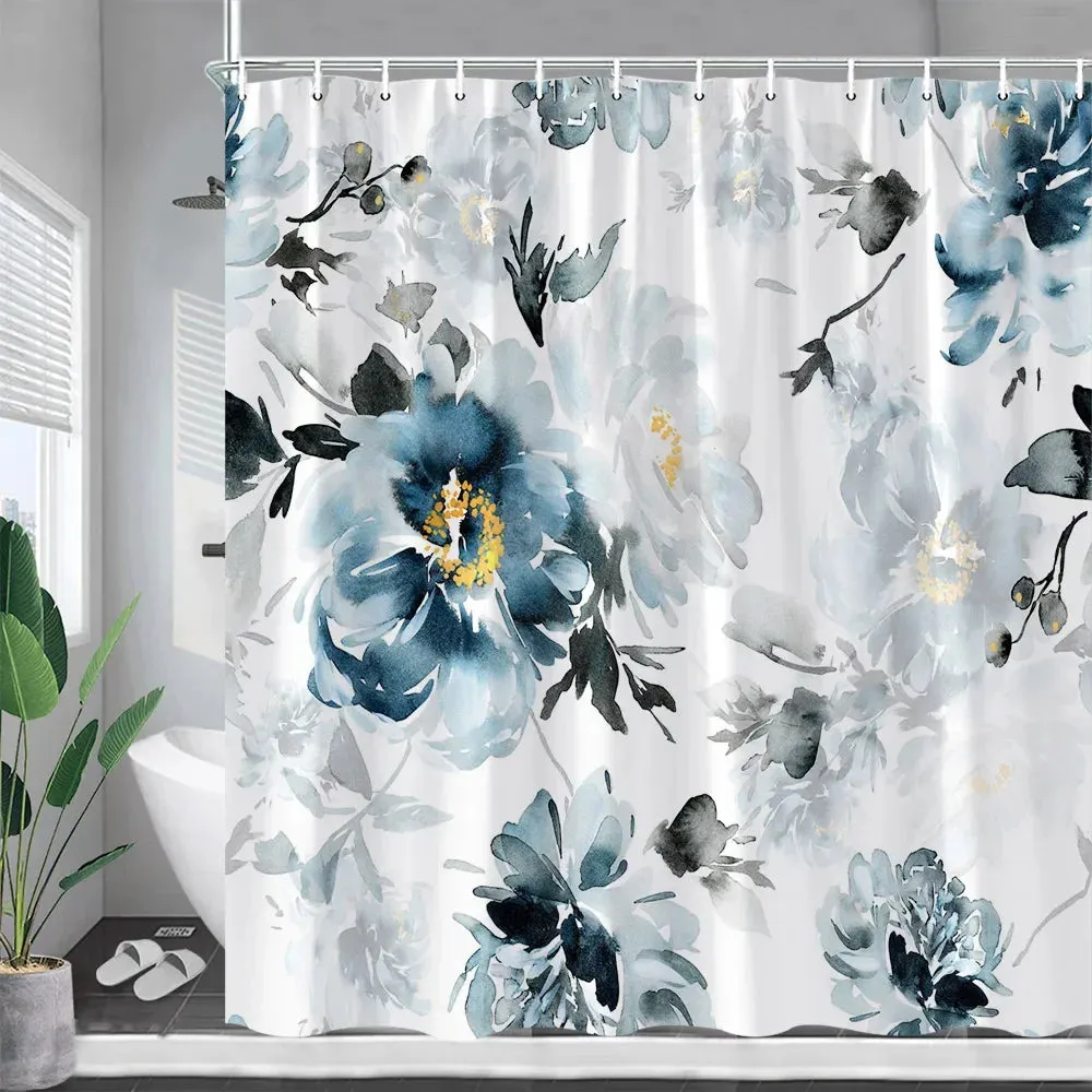 Rustic Floral Shower Curtains Watercolour Flowers Plants Leaves Modern Minimalist Spring Bathroom Decor Fabric Bath Curtain Sets