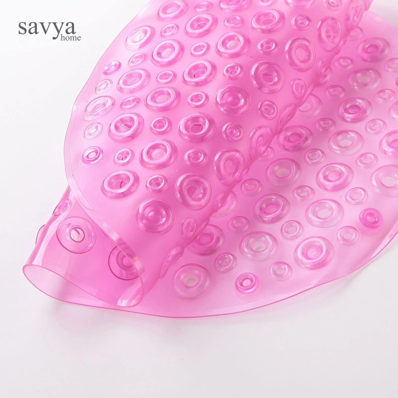 SAVYA HOME Rubber Bath Mats | Anti Skid Bathroom Floor Mat | Non Slip Door Mats for Bathroom | with Suction Cups for Quick Drying | Machine Washable | Eco-Friendly | 65 X 36 Cm | Oval - Pink