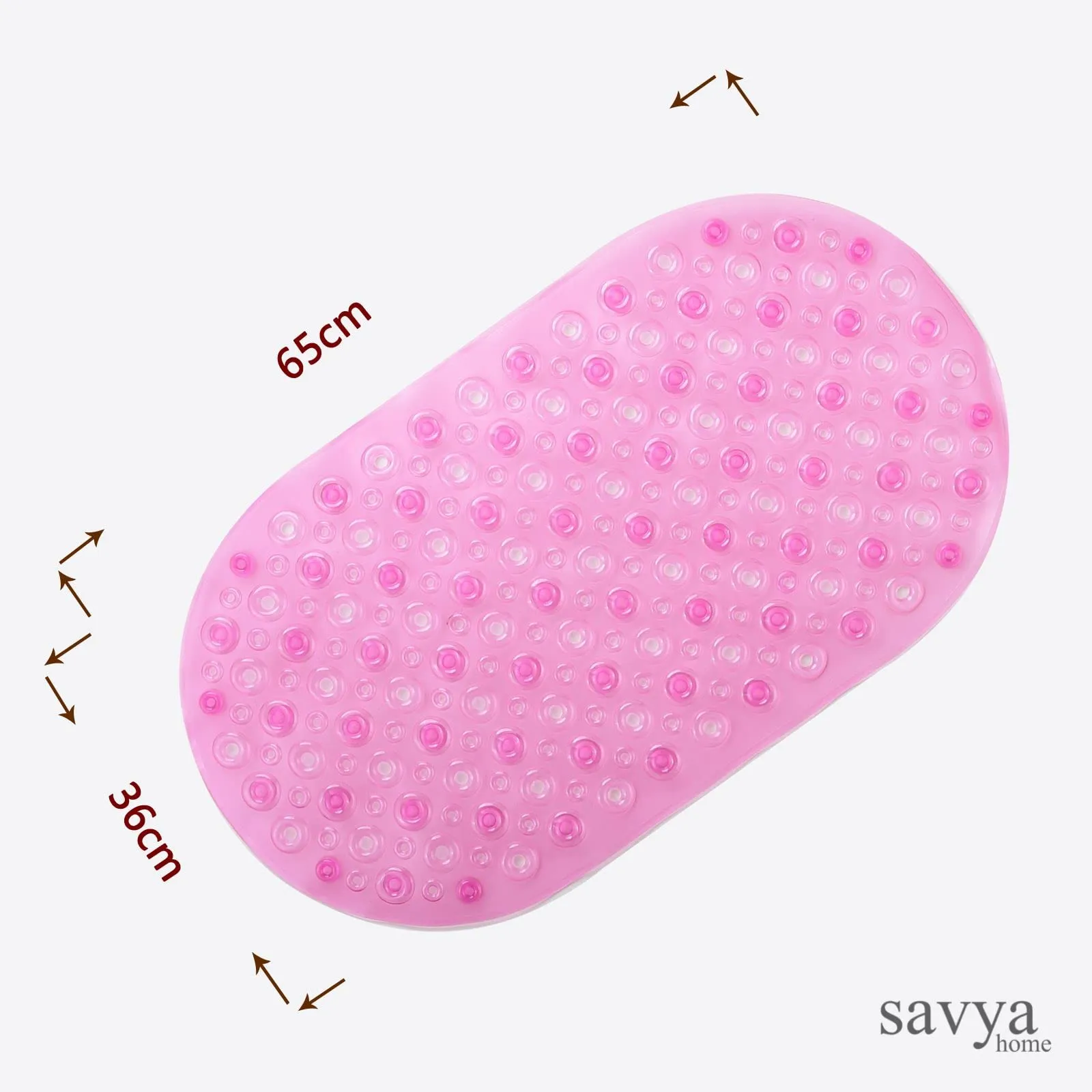 SAVYA HOME Rubber Bath Mats | Anti Skid Bathroom Floor Mat | Non Slip Door Mats for Bathroom | with Suction Cups for Quick Drying | Machine Washable | Eco-Friendly | 65 X 36 Cm | Oval - Pink