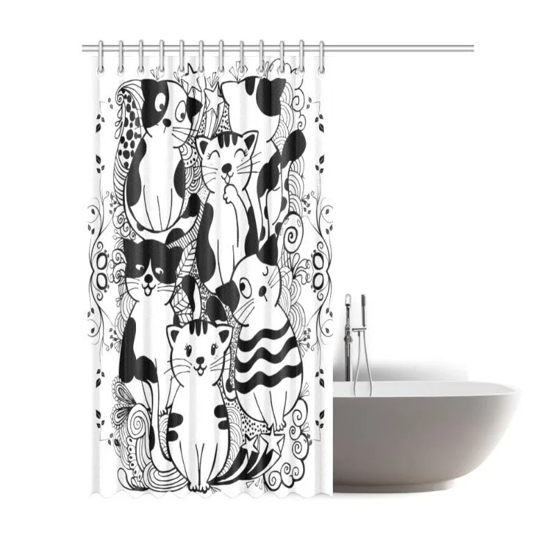 Shower Curtain White Black Cats 72" x 84"