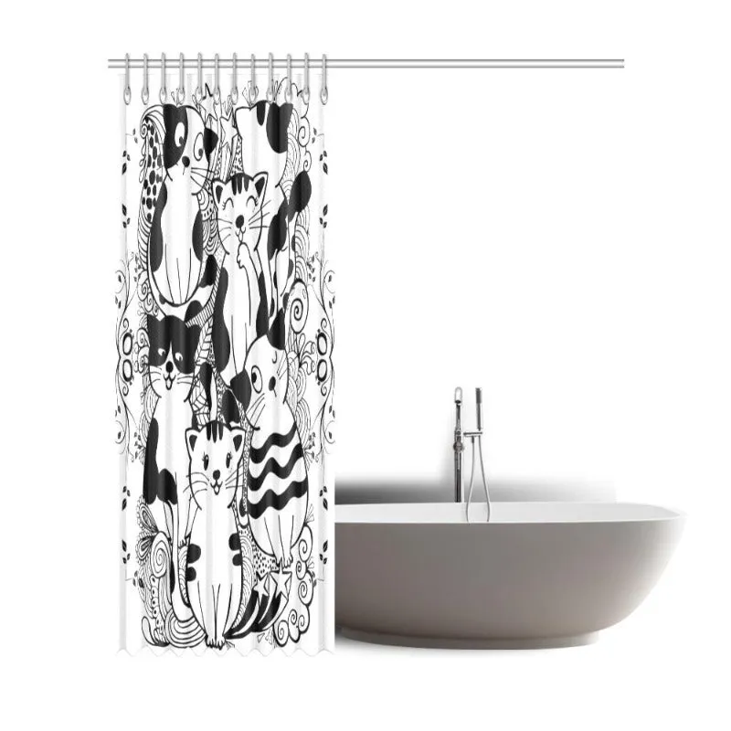 Shower Curtain White Black Cats 72" x 84"