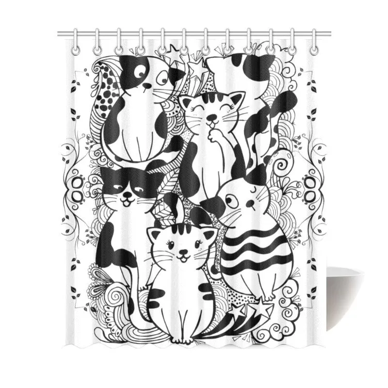 Shower Curtain White Black Cats 72" x 84"