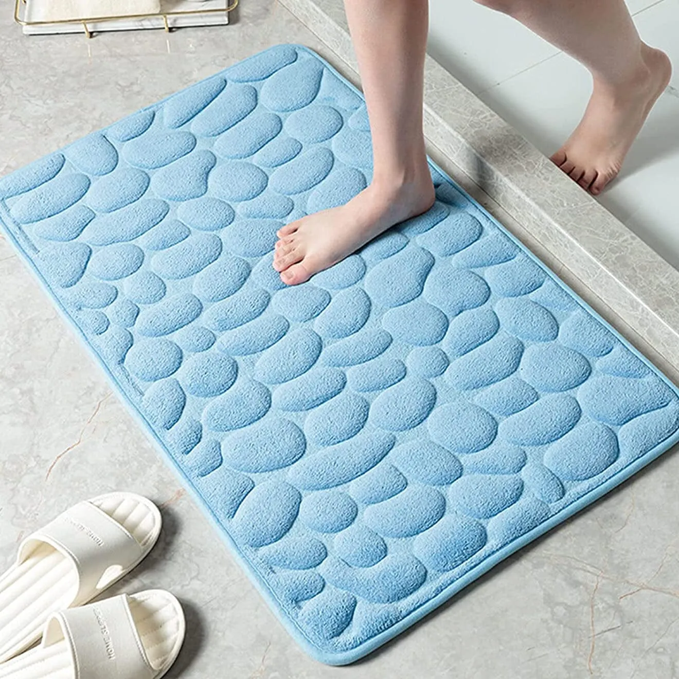 Soft Memory Foam Non Slip Cobblestone Embossing Bath Mat