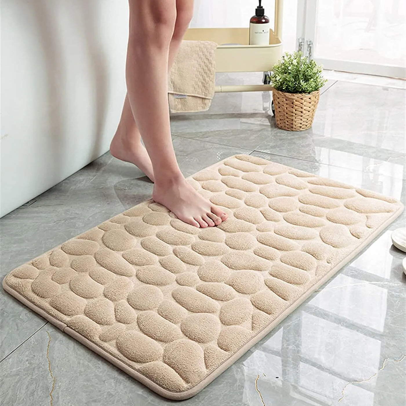 Soft Memory Foam Non Slip Cobblestone Embossing Bath Mat