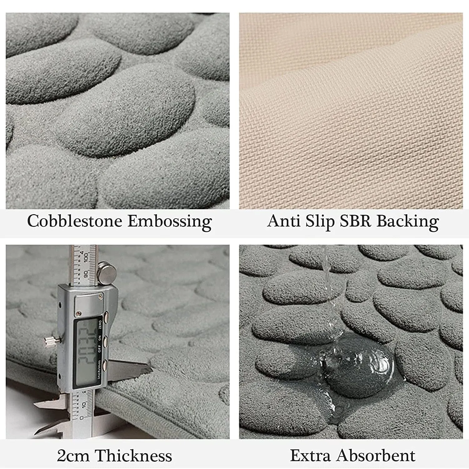 Soft Memory Foam Non Slip Cobblestone Embossing Bath Mat