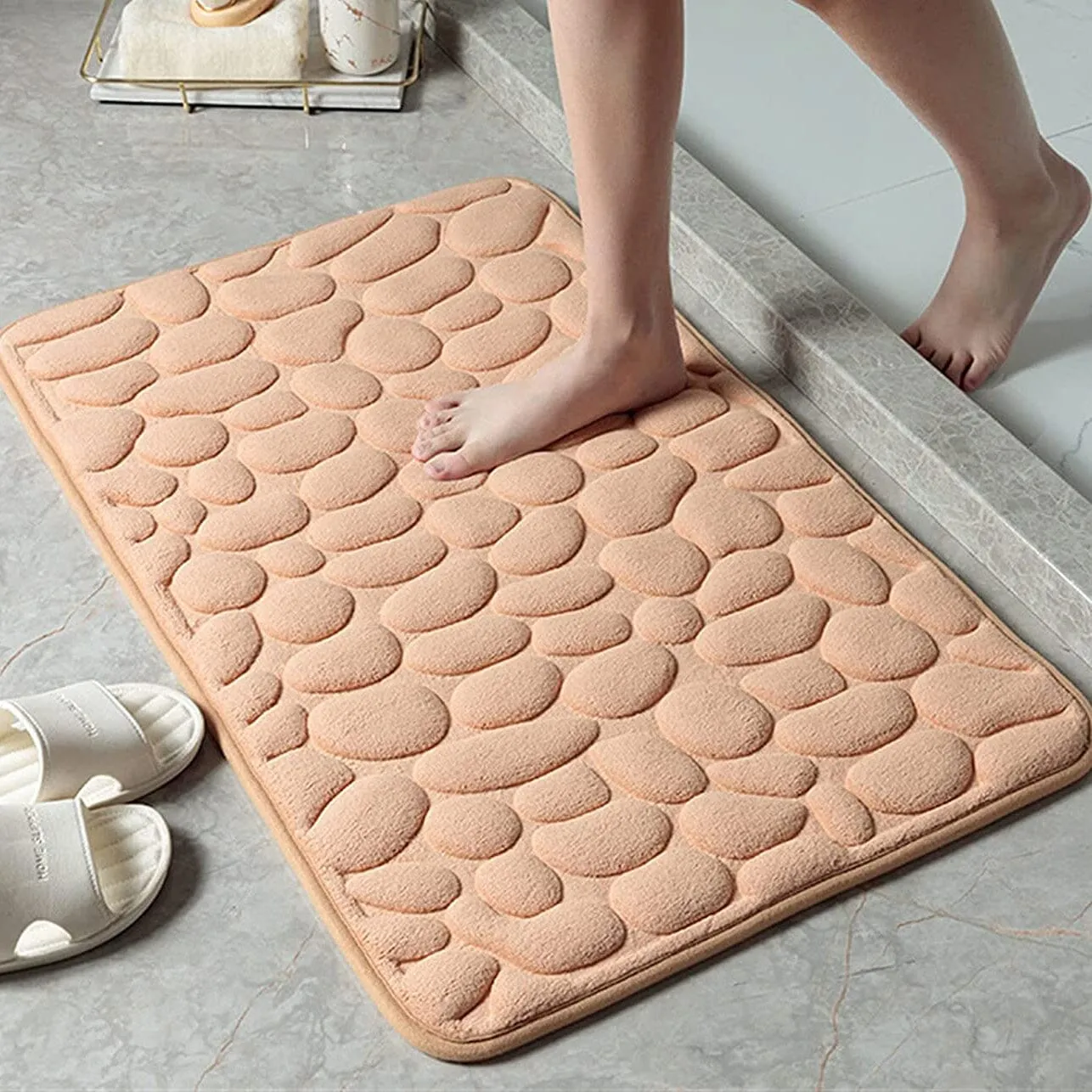 Soft Memory Foam Non Slip Cobblestone Embossing Bath Mat