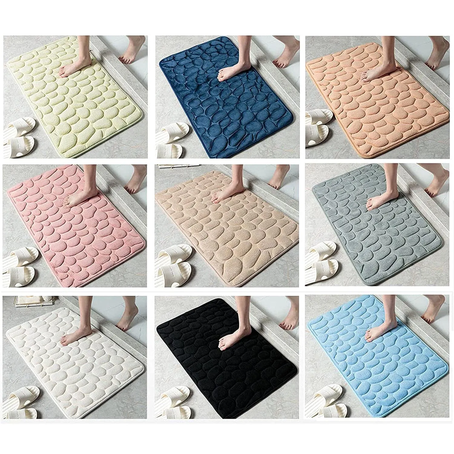 Soft Memory Foam Non Slip Cobblestone Embossing Bath Mat