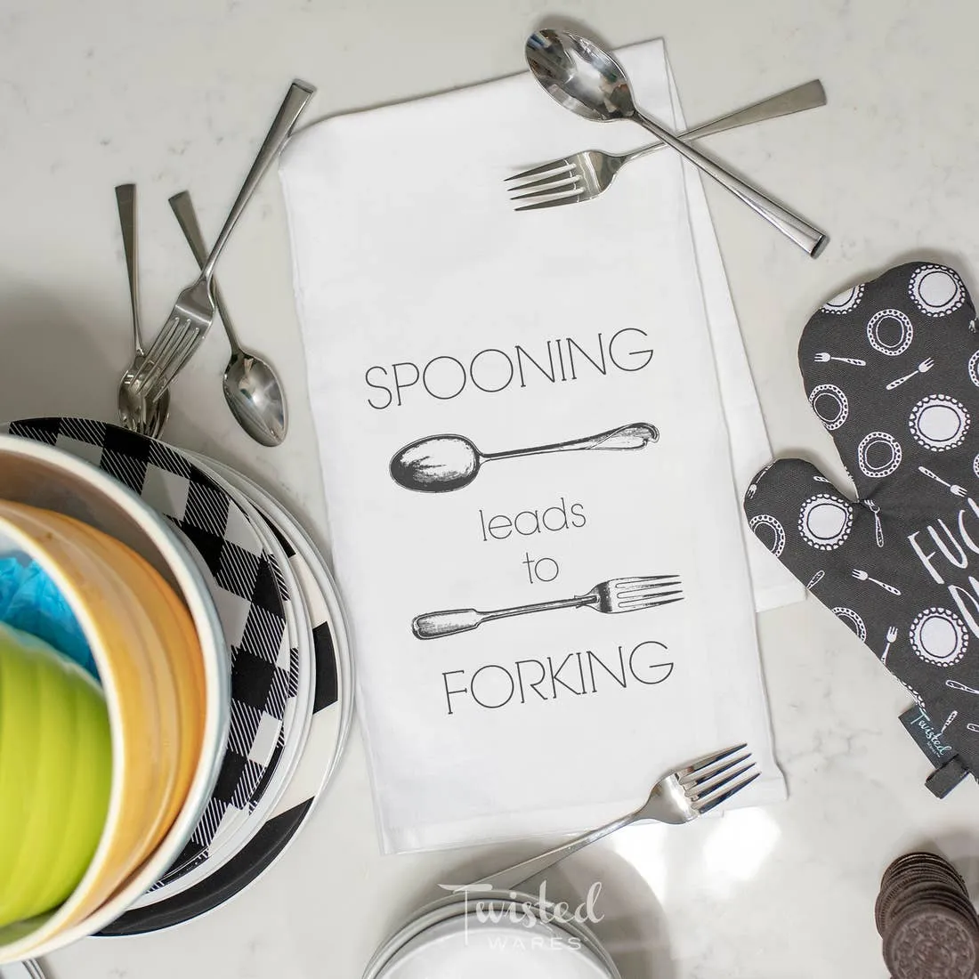 Spooning Leads To Forking Tea Towel