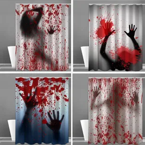 Terrible 3D bloody splash in the bathroom Halloween decoration Waterproof and mildew proof shower curtain decoration