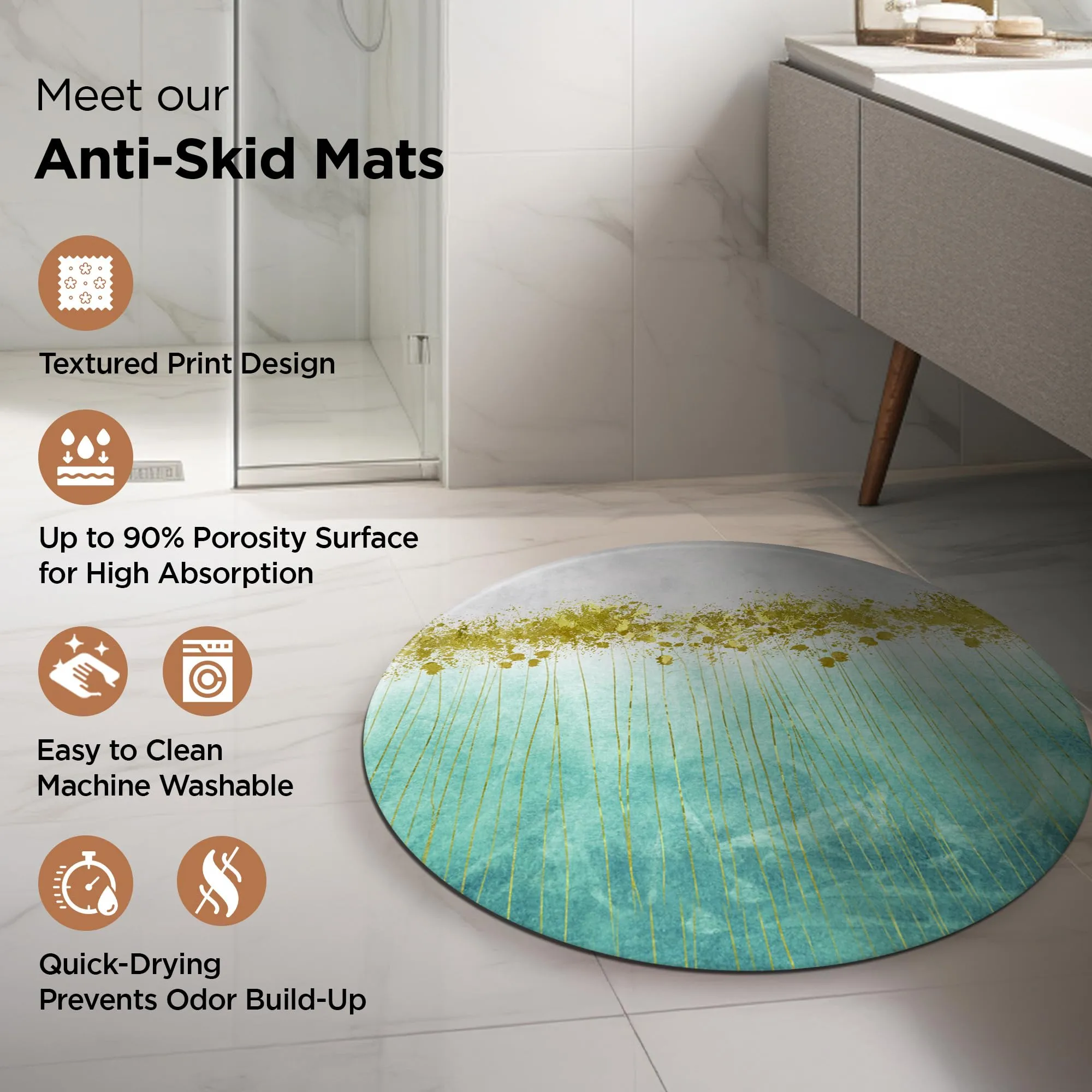 UMAI Polyester Rubber Bathroom Mat (38 * 38cm) Bath Mat | Anti Skid Mat for Bathroom Floor | Bathroom Accessories | Bathroom Mats Water Soak | Non Slip Mat for Bathroom | Floor Mat-Cyan Ocean Print