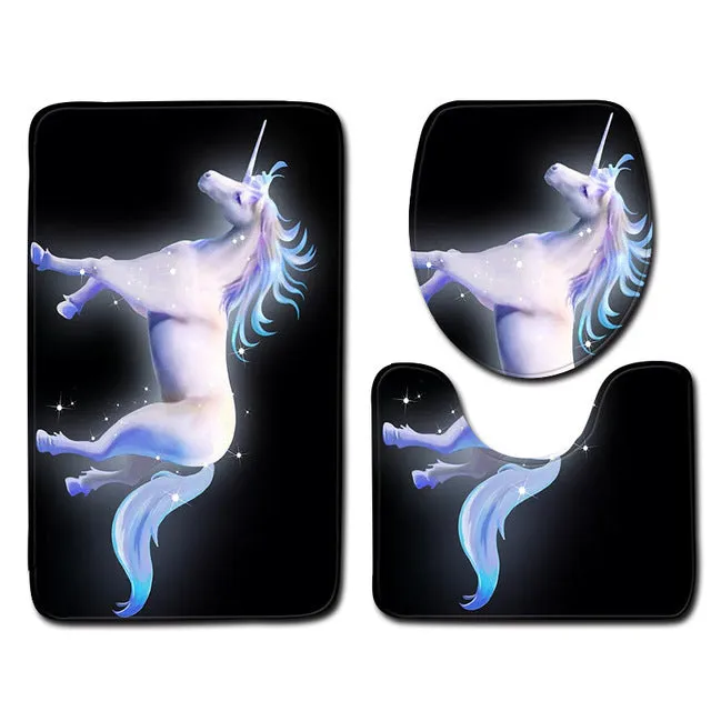 Unicorn Printed Carpet Bathroom Toilet Set Of 3 Sets Floor Mats Absorbent Non-slip Sponge Doormat Bathroom Toilet Rugs