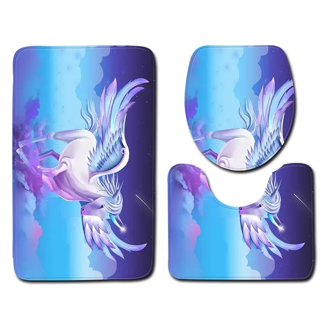 Unicorn Printed Carpet Bathroom Toilet Set Of 3 Sets Floor Mats Absorbent Non-slip Sponge Doormat Bathroom Toilet Rugs