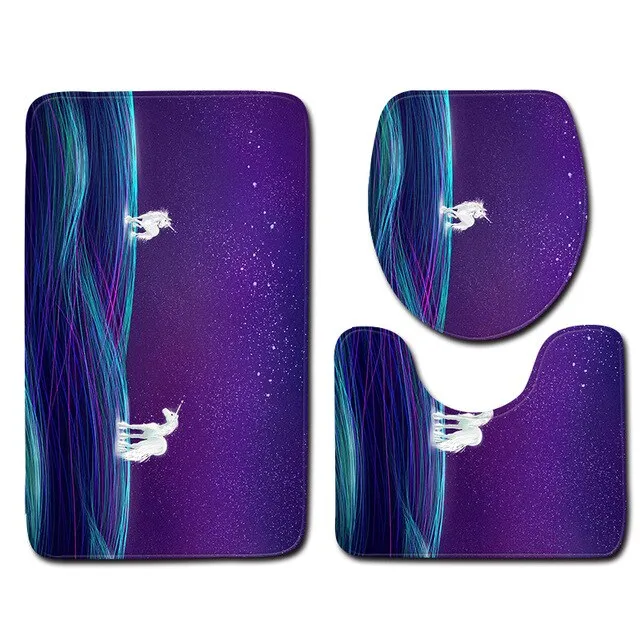 Unicorn Printed Carpet Bathroom Toilet Set Of 3 Sets Floor Mats Absorbent Non-slip Sponge Doormat Bathroom Toilet Rugs