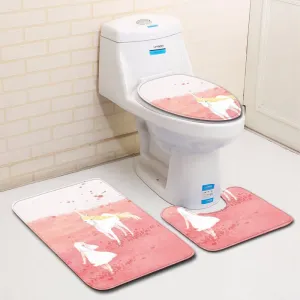 Unicorn Printed Carpet Bathroom Toilet Set Of 3 Sets Floor Mats Absorbent Non-slip Sponge Doormat Bathroom Toilet Rugs