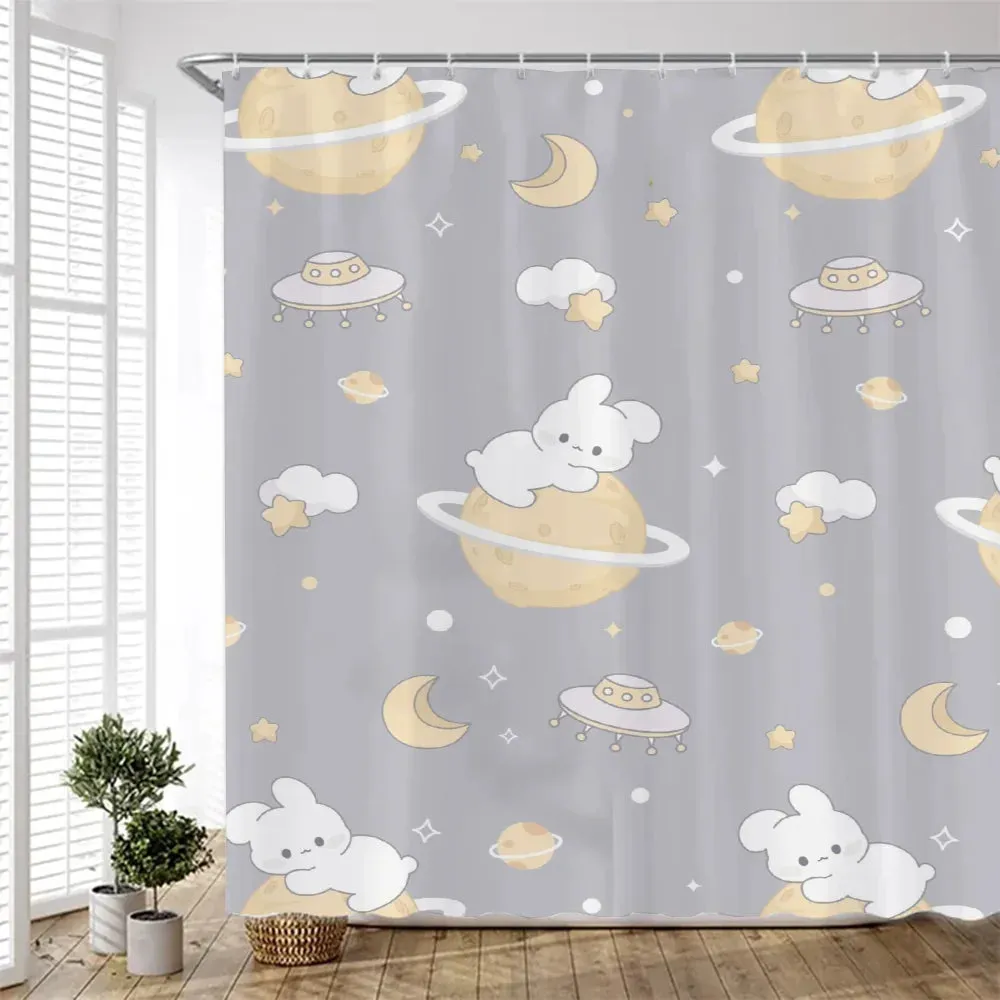 Universe and Rabbit Shower Curtain for Bathroom Accessories Bath Folding Partition Curtains Bedrooms Waterproof Fabric Set Home